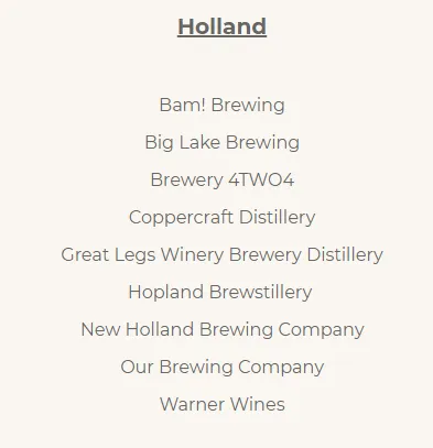 New Holland Brewing menu